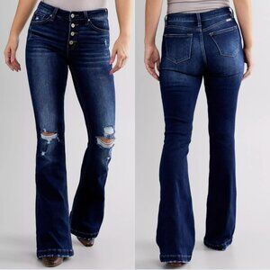 KanCan Mid-Rise Flare Stretch Jean dark wash holes jeans boot cut size 3 / 25